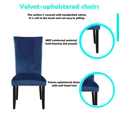 Deinppa 7 Piece Kitchen Dining Room Table Set With 1 Faux Marble Dining Rectangular Table And Dining Chairs Set Of 6 For Dining Room And Living Room (Blue) #TOP2