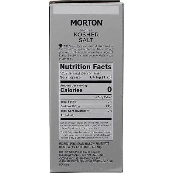 Miniatura 2 de Morton - Sal kosher gruesa, sin OMG, 53 onzas (3.3 libras) 3.3 lbs paquete de 1, 1252 porciones por recipiente por Berthastore