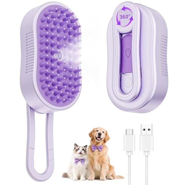 4-in-1 Cat Steam Brush for Shedding, Steam Pet Brush for Dog and Cat¨C Steam for Shedding & Grooming, Massage, Cleaning, Brushes for Indoor Cats & Dogs, Purple-xybV3LsN