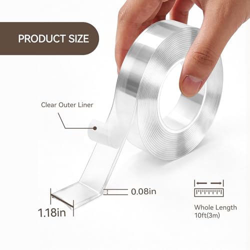 Image of Comix Double Sided Tape Heavy Duty, 1.18 inch x 120 inch(10ft), Removable Washable Nano Tape, Residue-Free, Multipurpose Reusable Gel Mounting Tape, 3 Rolls