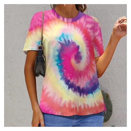 T-shirt tie-dye tourbillon arc-en-ciel multicolore imprimé à manches courtes