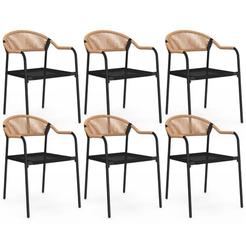 IDMarket - Lot de 6 chaises de Jardin Madeira métal, Cordage et textilène Noir et rotin Clair