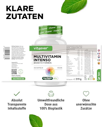 vit4ever Premium Multivitamin A-Z - 365 hochdosierte Kapseln mit 26 Bioaktiv-Formen & Markenrohstoffe - Vitamine + Mineralien - All In One Komplex - Vegan – Bild 8