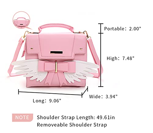 JHVYF Women's Cute Wings Bow Top Handle Cross Body Shoulder Bags Girls Kawaii Handbag2