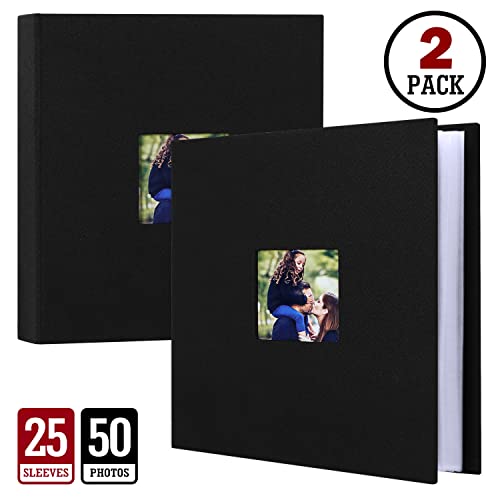 Lanpn Photo Album 8X10 50 Pockets 2 Packs, Small Capacity Linen Cover Acid Free Slip Slide In Photo Albums Holds 50 Top Load Vertical Only 8X10 Pictures (Black) #TOP1