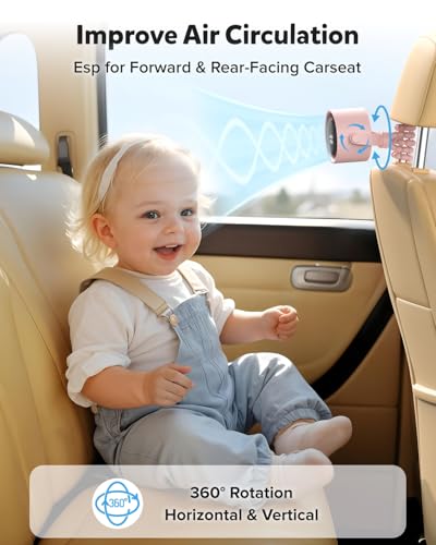 Image of AMACOOL Baby Stroller Fan, Rechargeable Portable Clip on Fan, 17H Cooling | LED Display, 360Rotate, 5 Speeds Personal Cooling Fans for Car Seat, Crib, Travel, Camping, Baby Essentials Registry Gifts