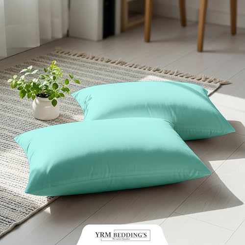 Image of YRM Bedding's - Egyptian Cotton 600TC Pillow Cover | Premium Pillowcases | Luxury Bedding-Export Collection | High Thread Count Durable & Breathable Covers - Aqua Blue | [18''x32''] Inches