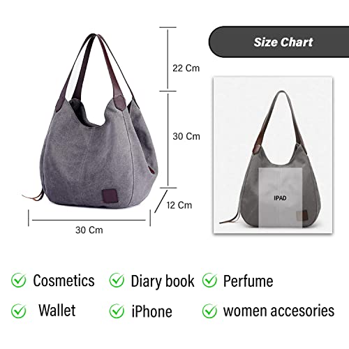 Image of HUGGI Hobo Bags for women | Canvas Material with improve strap & zipper | Elegant hand bag for women in office, function | 33 x 12 x 32 cm (canvas Blue)