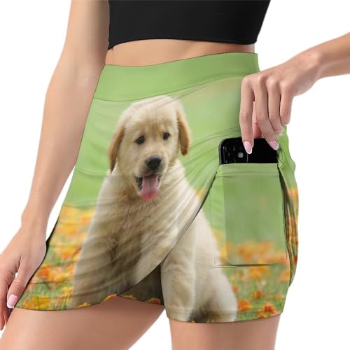 Chiot golden retriever femme jupe de tennis active pour le sport