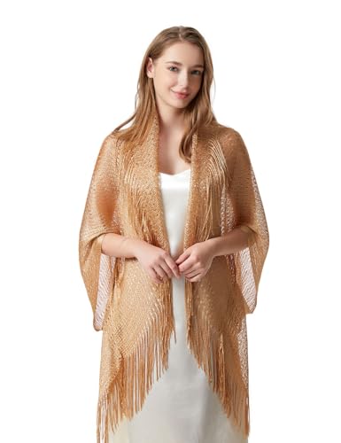 Womens Fringe Shawl Cover Up Lightweight Knitted Evening Wrap Scarf for Wedding Party Prom Cocktail