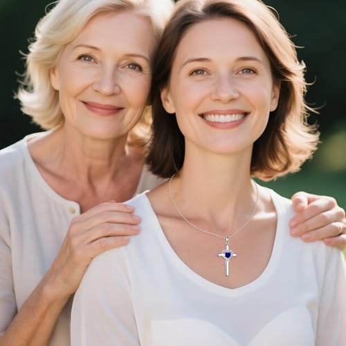 Cross Necklace for Women 925 Sterling Silver Infinity Love Heart Birthstone Pendant Necklace Cross Birthday Jewelry Gifts for Her2