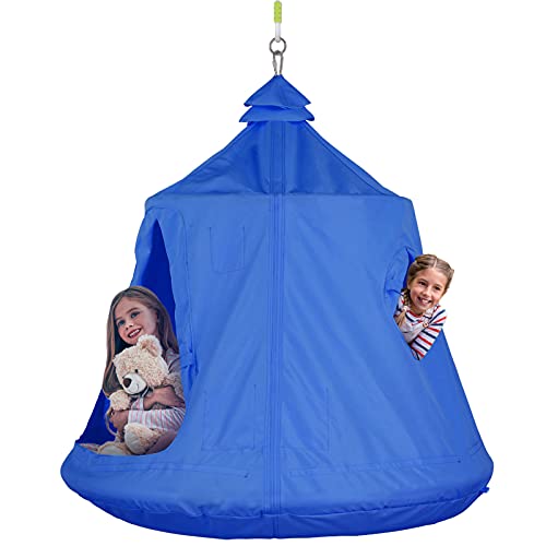 AthLike Hanging Tree Tent for Kid, Indoor Outdoor Hanging Tent, Waterproof Tree Ceiling Swing Pod, Portable Hang Out Huggle Pod Play Tent w/Rainbow Lights String, Inflatable Base, 45″ H x 44″ W 330lbs