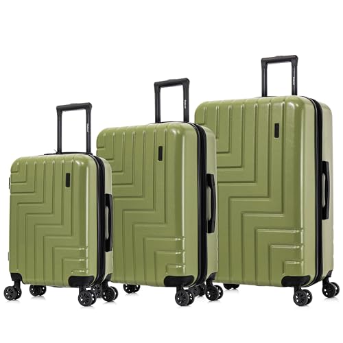DUKAP ZAHAV 3 Pcs Hardside Luggage Sets | 20 24 28 inch Durable Lightweight Large Medium and Carry on Suitcase | Zippered Suit Case with Gel Handles and Trolley | Green