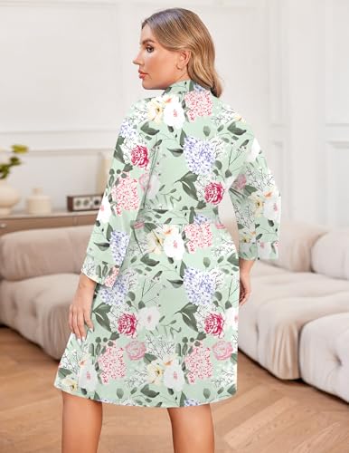Image of Ekouaer Women Plus Size Robe Knee Length Lightweight Bathrobe Short Kimono Robes with Pockets Maternity Robe