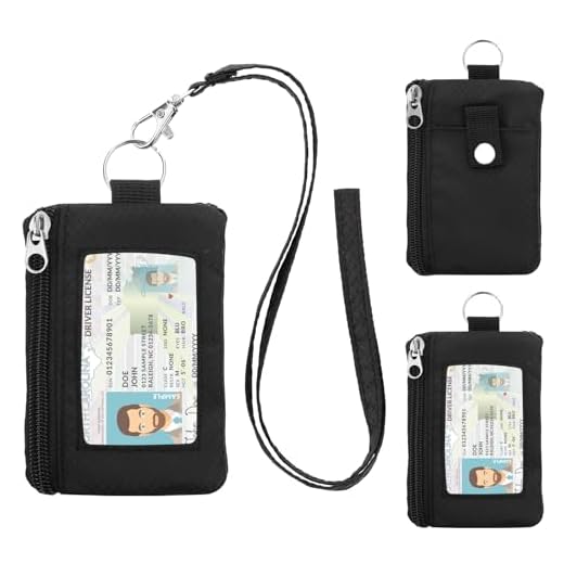 ZHOMA Minimalist RFID Wallet with Lanyard, Multi-Functional ID Case with 2 Zipper Pockets and Key Chain for Men and Women, Tactical Badge Pouch Cards Holder, Coin Purse for Travel Sports-Black