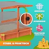 Spielwerk® Sandkasten Max Sonnendach 140x140x120cm imprägniertes Holz Füllstand Skala UV 50+ Kantenschutz Bodenvlies Sandspielzeug Kinder Sandbox Sandkiste - 3