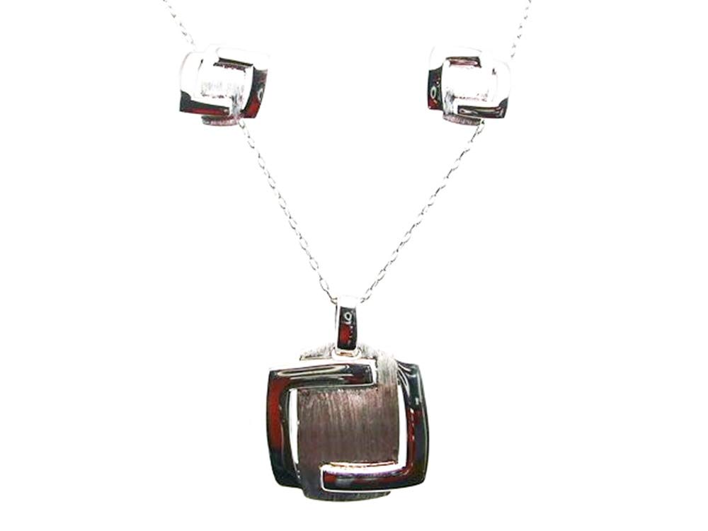Conjunto de Pendientes y Gargantilla Plata Mate y Brillo