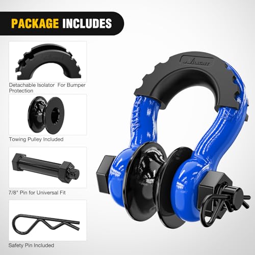 Image of Nilight 3 /4 inch D-Ring Shackle w /Snatch Block (2 Pack) 9,500 lb Working Load, 2-in-1 Heavy‑Duty Towing Pulley w /Isolator for Off‑Road Recovery, Winch Cable & Rope, Truck Jeep ATV UTV Tractor, Blue