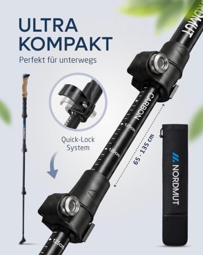 NORDMUT® Wanderstöcke Teleskop aus stabilen Aluminium oder Carbon - Leichte Nordic Walking Stöcke Damen und Herren - Komfortable Korkgriffe… – Ansicht 7