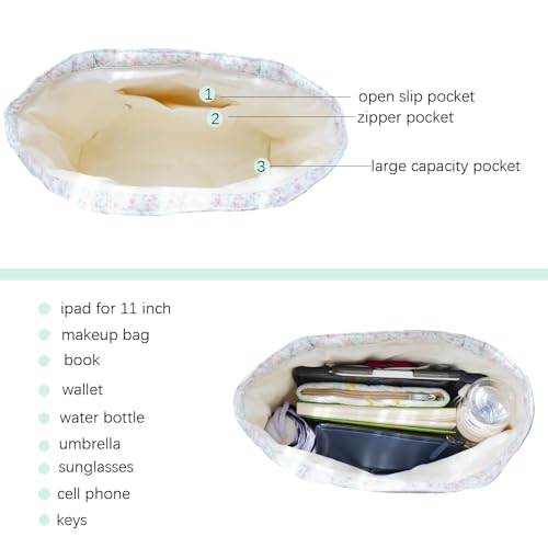Image of Floral Quilted Cotton Shoulder Bag for Women Daily Use Medium Size Handbag Large Capacity Thickened Design Tote