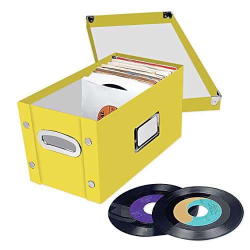 Snap-N-Store Vinyl Record Storage Box - 7"/45 RPM - 1 Pack- Crate Holds up to 75 Vinyl Albums - Yellow