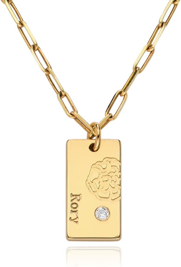 MYKA Personalized Blossom Birth Flower Necklace with Birthstones or Diamond – Link or Bubble Chain – Custom Jewelry