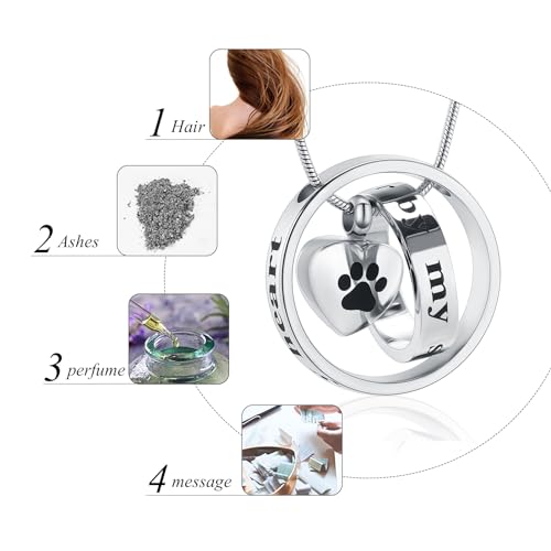 Für immer in meinem Herzen, nicht mehr an meiner Seite Haustier Einäscherung Schmuck für Asche von Hund / Katze Funeral Keepsake Urne Halskette Paw Print Memorial Halskette
