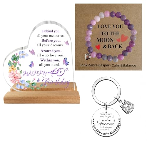 40th Birthday Gifts for Women – Elegant Heart Acrylic Keepsake with Inspirational Quote – Sentimental Gift for Her 40th Birthday – Female 40th Birthday for Wife, Sister, Daughter or Best Friend