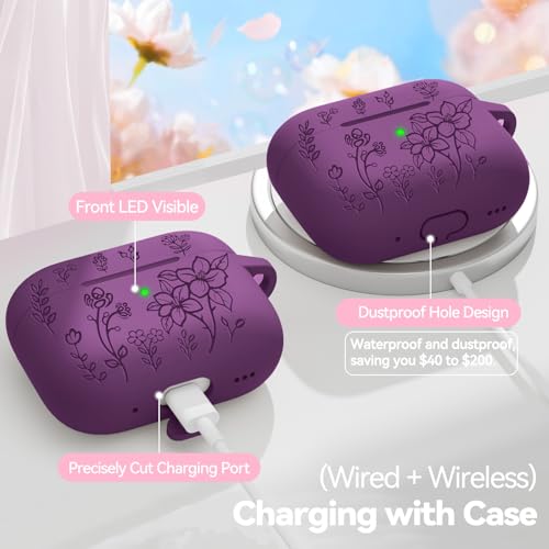 Image of for Airpods Pro 3 Case, Flower Engraved Case Cover Compatible with AirPods Pro 3rd Generation 2025, Soft Silicone Cases with Cute Keychain & Cleaner for Women Girly, Shockproof