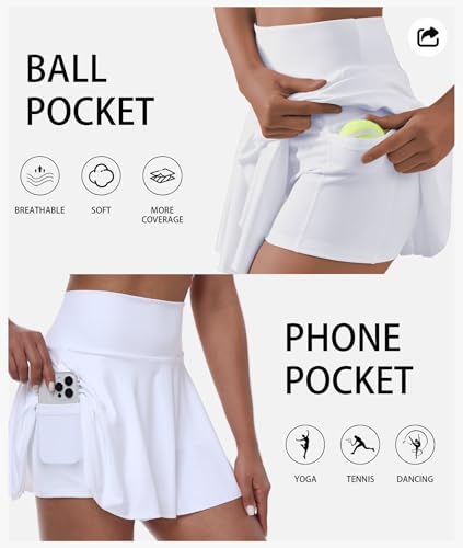Afurdel Womens White Pleated Tennis Skirts High Waisted Athletic Golf Skorts with Pockets Homecoming Cheerleading Uniform Skirt — view 2