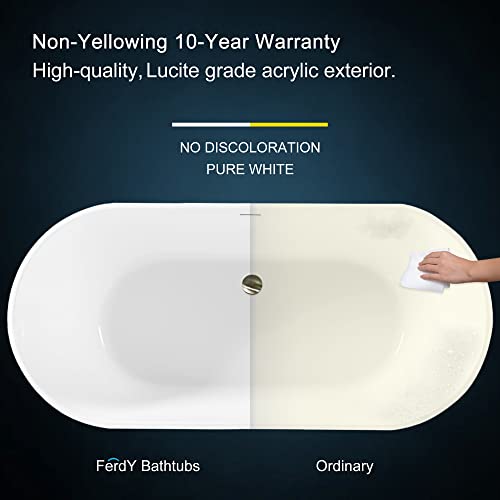 Ferdy Shangri-La 67"X32" Freestanding Acrylic Soaking Oval Bathtub With Brushed Nickel Drain & Integrated Slotted Overflow, Glossy White #TOP3