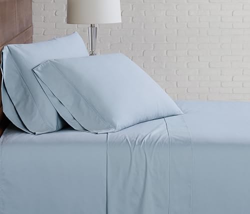 Image of CANNON - Solid Percale 4 Piece Queen Sheet and Pillowcase Set - Light Blue