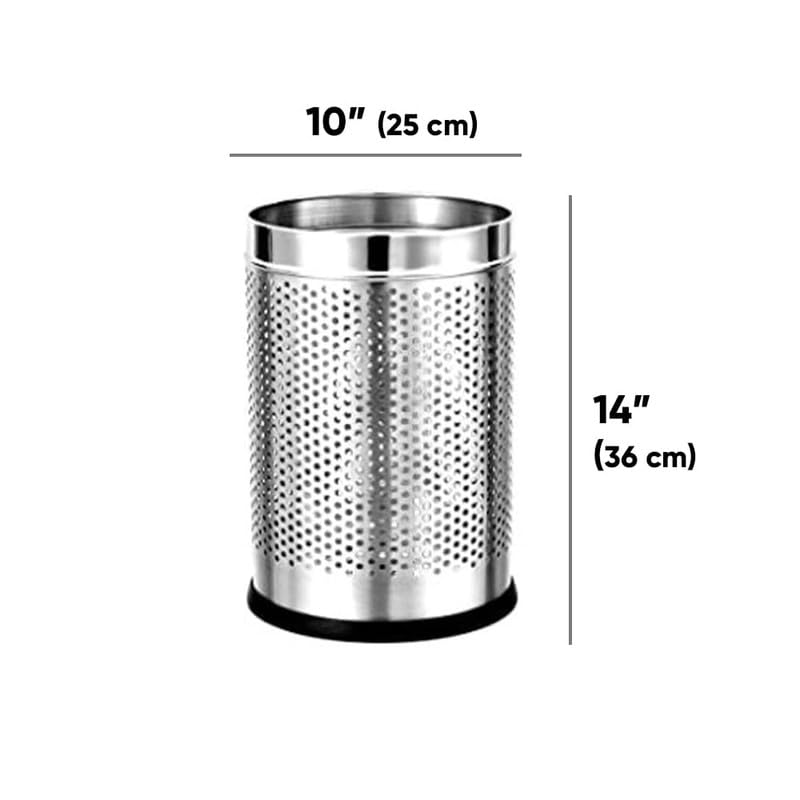Image of PackPro Stainless Steel 18 Litre Open Perforated Dustbin Without Lid | Large Size Pack of 4 Steel Dustbin For Home, Bedroom, Rooms, Office, Indoor, Outdoor Kitchen, Washroom, Bathroom