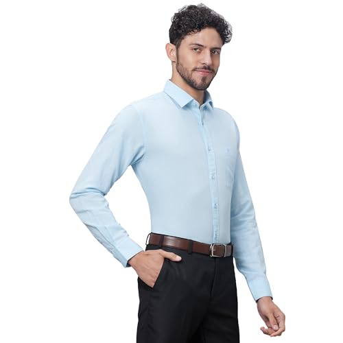 Image of Raymond Men Slim Fit Solid Pattern Linen Cotton Blend Regular Collar Full Sleeve Casual Shirt