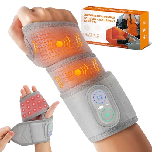 Image of Cordless Wrist Heating Pad Wrap, Heated Wrist Brace with Vibration, Heated Wrist and Hand Massager, 3 Heat Levels, 3 Massage, Rechargeable Heating Pad for Wrist and Hand, Elbow, Ankle