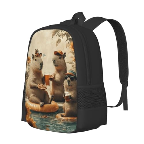 Image of Cute Capybara Print Backpack For Men Women Lightweight Daypack For Daily Commutes Business Travel Hiking