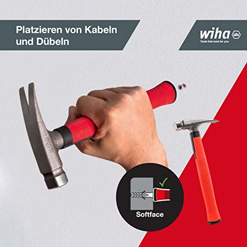 Wiha Elektriker Hammer 300g (42071), Werkzeug für Elektriker für elektrische Arbeiten, flacher Boden des Hammerstiels zum Platzieren von Kabeln und Dübeln