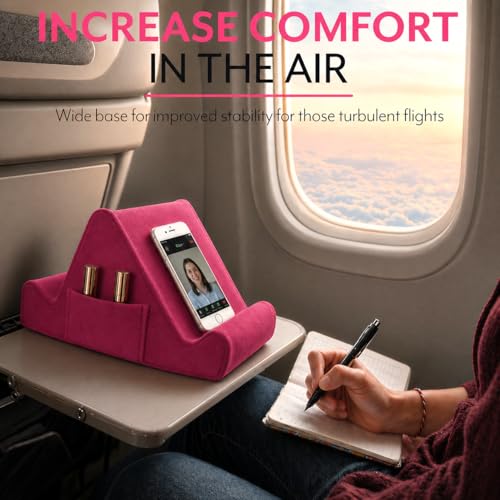 Image of Brookstone Tablet Lap Cushion - Tablet /Phone /Ebook Holder for Bed, Flights, and Travel, Memory Foam Lap Desk for Reading and Hands Free Viewing, Compatible iPad and Kindle Accessories, Pink