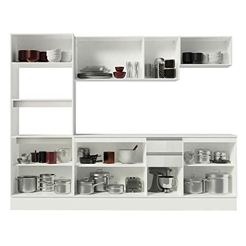 Cozinha Completa 100% Mdf Madesa Smart 250 cm Com Balcão e Tampo - Frentes Branco Brilho