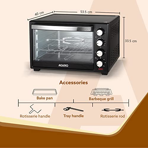 Image of AGARO Marvel 38 Liters Oven Toaster Griller, Motorised Rotisserie and Convection Cake Baking OTG with 3 Heating Mode, (Black)