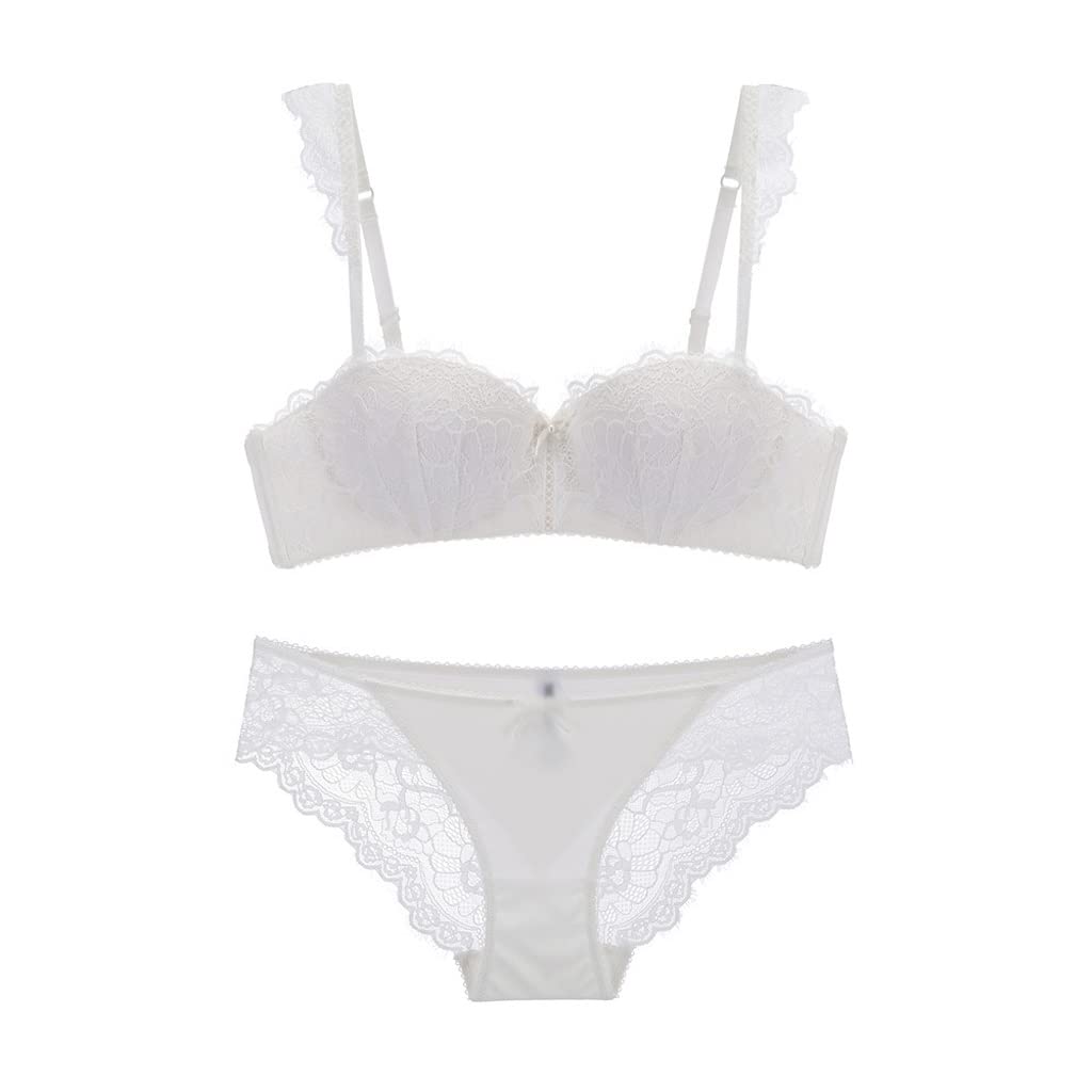 Reggiseno a Mezza Coppa Sottile con Spalle Volanti Piccole Reggiseno da Donna Sexy con Petto Piccolo in Pizzo Arricciato (Color : White, Size : 70C)