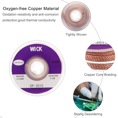 Image of MECCANIXITY Solder Wick Braid No-Clean Desoldering Wick Braid 0.14 Inch Width 5 Feet Length for Remove the Solder Electrical Components 1 Pack