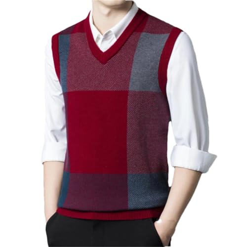 Dndrdhfb Men's Knitted V-Neck Vest Winter Warm Sleeveless Wool Pullover Vest