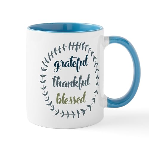 Taza cerámica de 11 oz CafePress Grateful Thankful Blessed miniatura 1