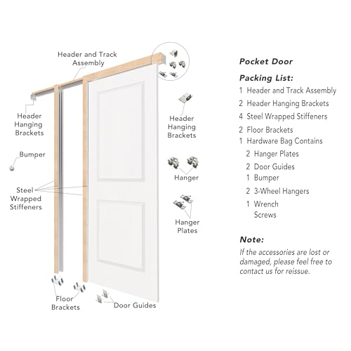 Image of 24 inch x 80 inch Sliding Pocket Interior Door, 2-Panel Hollow Core Pantry Door with Frame and Hardware Kit, Lightweight Closet Door, Waterproof PVC Surface, Easy to Install