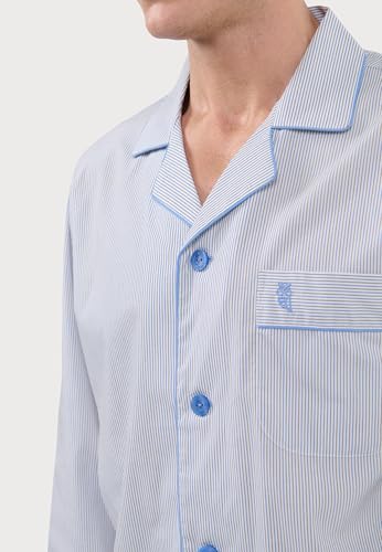El Búho Nocturno Mens Pajama Set Long Sleeve Cotton Woven Poplin Classic Striped Pajama Set for Men, 100% Cotton, Beige 2992, 5XL4