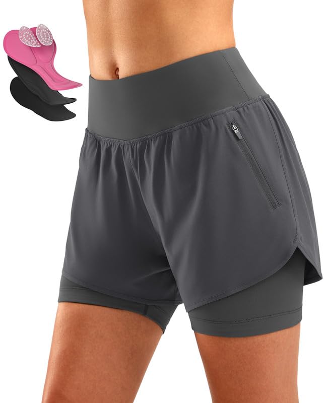 Women's Mountain Bike Shorts 4D Padded Cycling Riding Road Biking Bicycle Biker Cycle Padding UPF 50+ Shorts for Women Zipper Pockets(Dark Grey,XL)