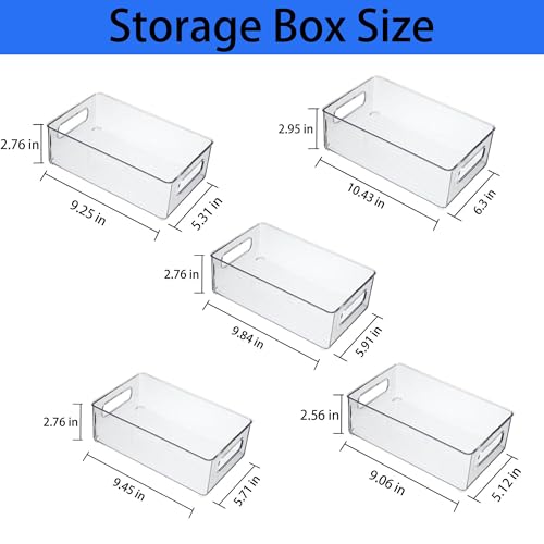 Refrigerator-Organizer-Bins-5-Pack-Stackable-Fridge-Organizers-with-Handles-Clear-Freezer-Storage-Containers-for-Pantry-CabinetsShelves-Drawer--BPA-Free-Plastic-Kitchen-Organizers