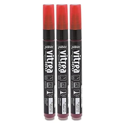 Pebeo Vitrea - Lote de 3 rotuladores para pintura sobre vidrio, color rojo