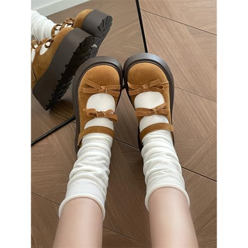 ZQW Cute Chunky Mary Janes Heels for Women Y2K Kawaii Bow Ankle Strap Platform Wedge Shoes Casual Dressy Cosplay Costume2